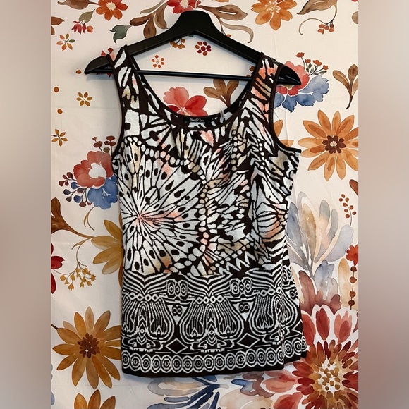 NIC+ZOE Womens S Brown White Butterfly Wing Abstract Print Sleeveless Knit Top - Picture 3 of 7